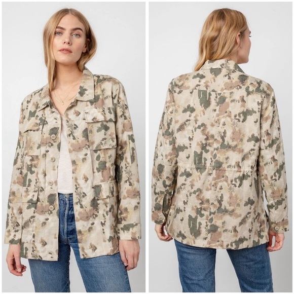 Rails Fulton Camo Print Field Linen Jacket In Watercolor Camo Size Medium - Picture 1 of 8